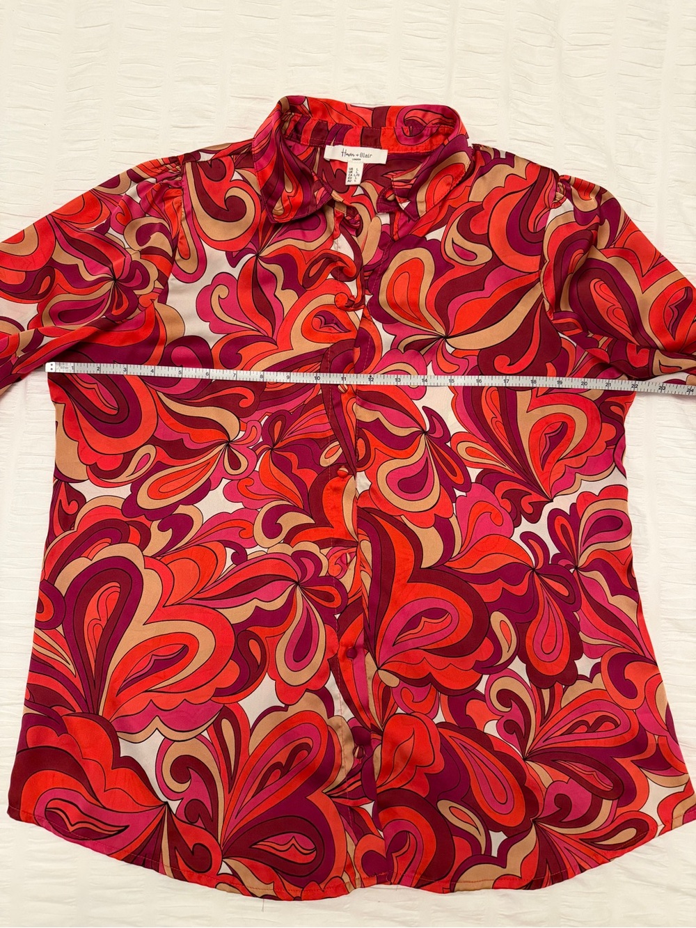 HAVER & BLAIR London Blouse Satin Colourful Swirl Long Sleeve Button Front Chic - Picture 13 of 15